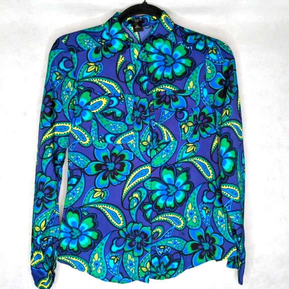 Ann Taylor Tops - Ann Taylor Paisley Neon Bright Colors Blouse Rare